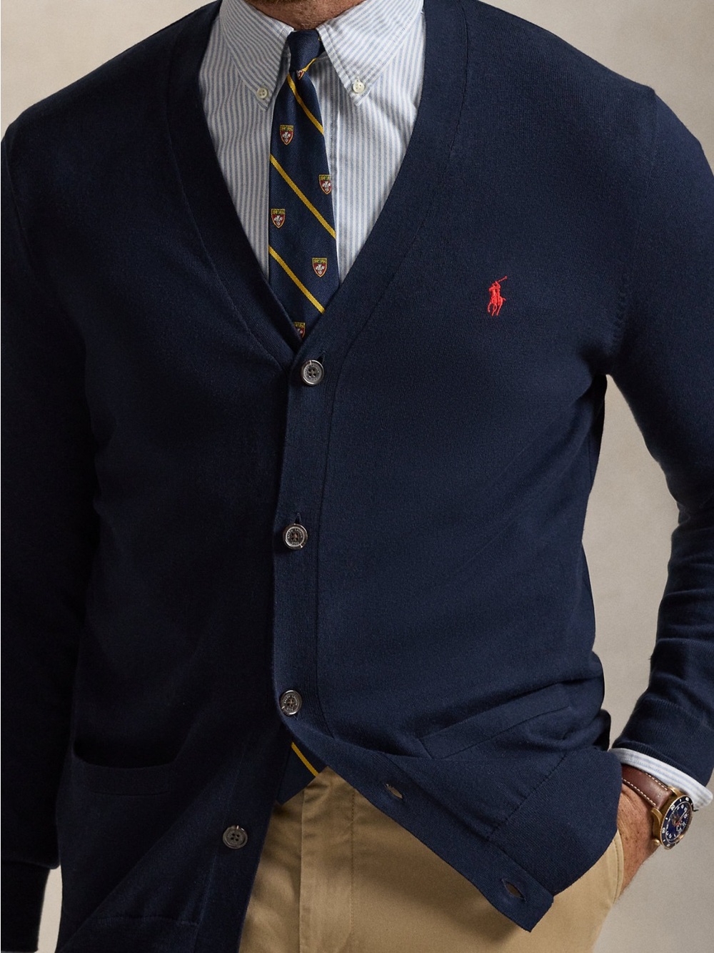 Ralph Lauren Men’s Black Cardigan with Red Pony Logo - Picture 3 of 8
